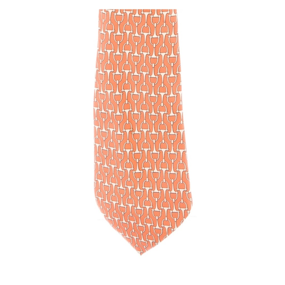 Hermès Patterned Orange Silk Tie